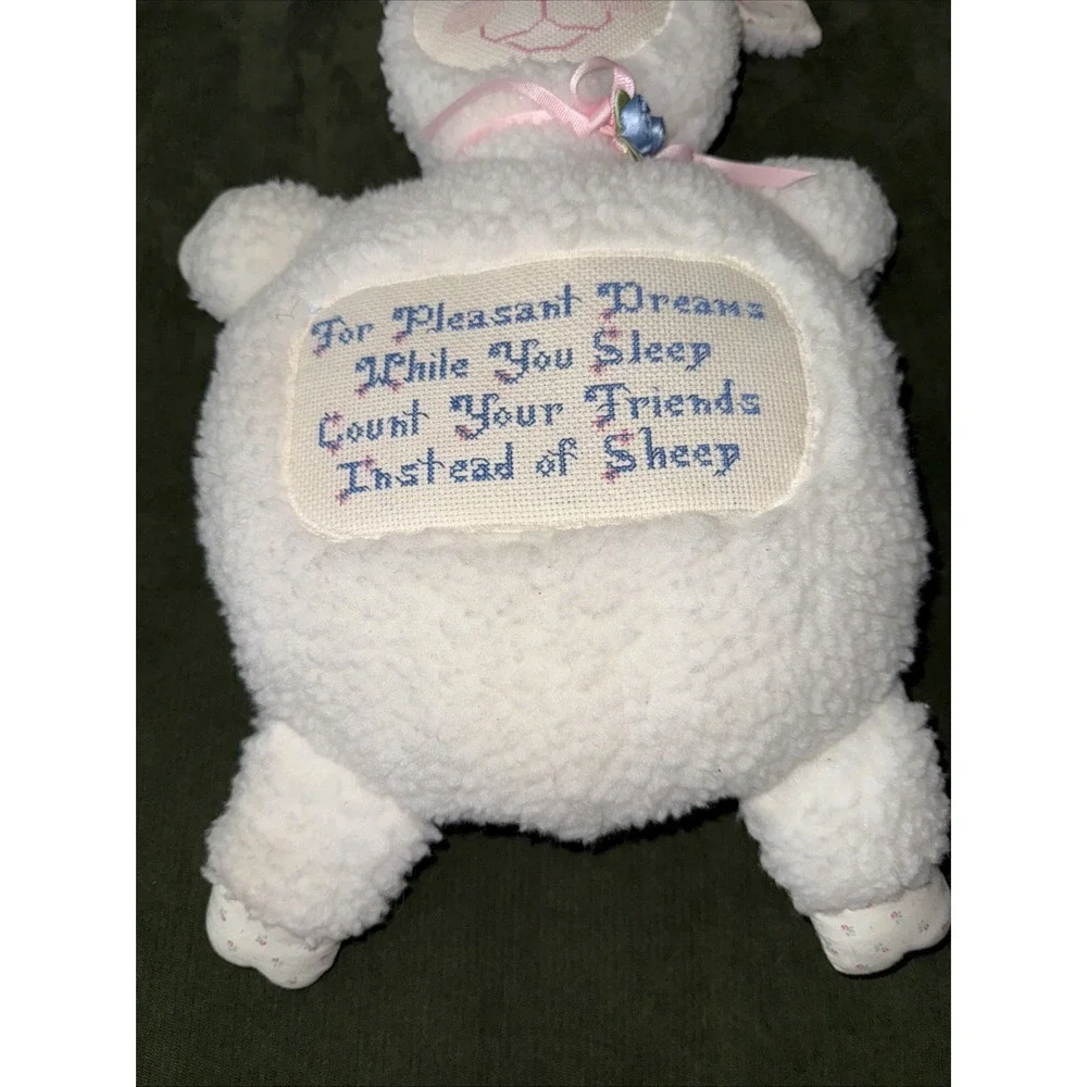Vtg  Embroidered  Cross Stitch Plush Stuffed Lamb‎ Animal 19